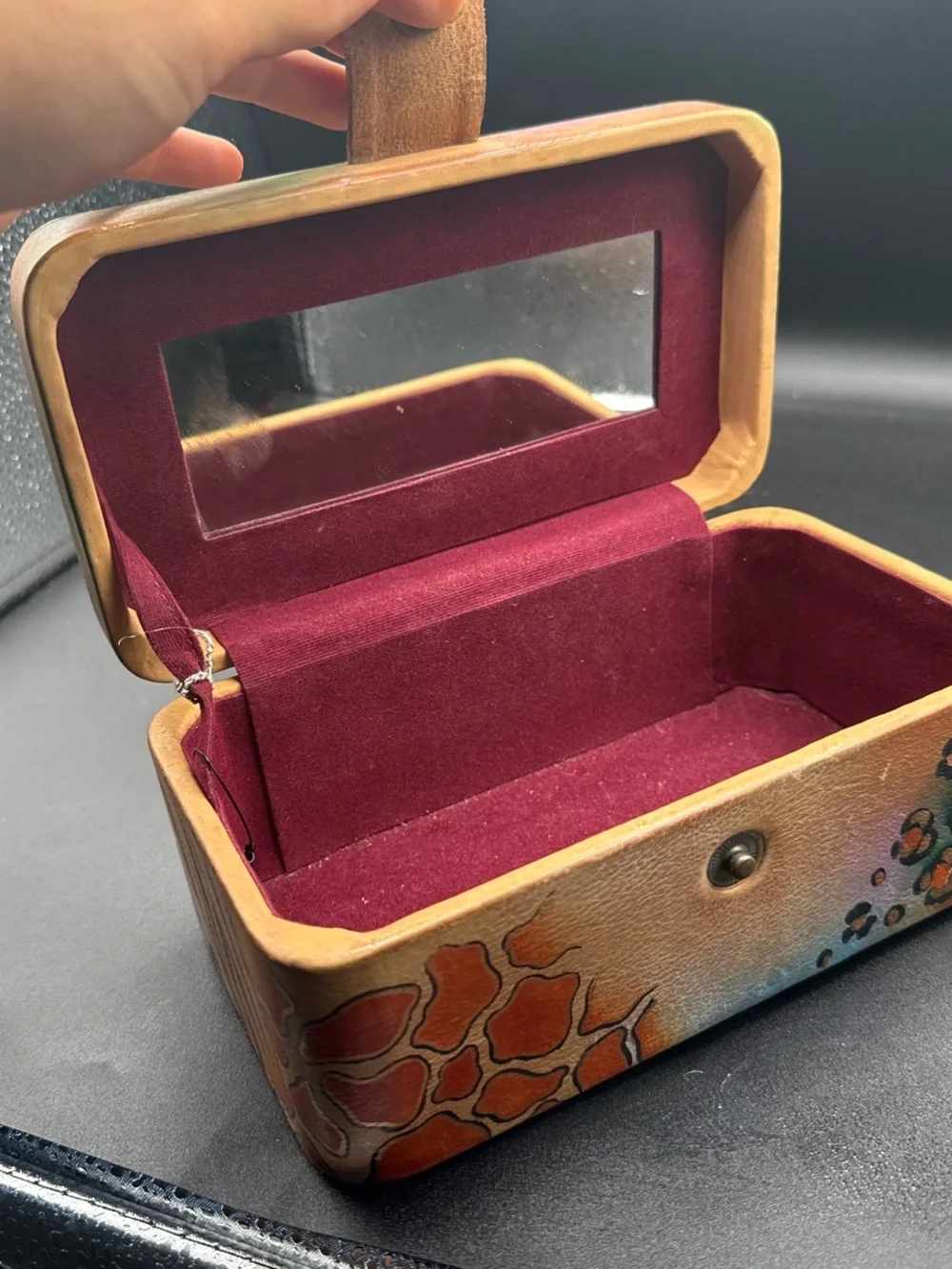 Anuschka Multicolor Peacock Feather Painted Leather Jewelry Box